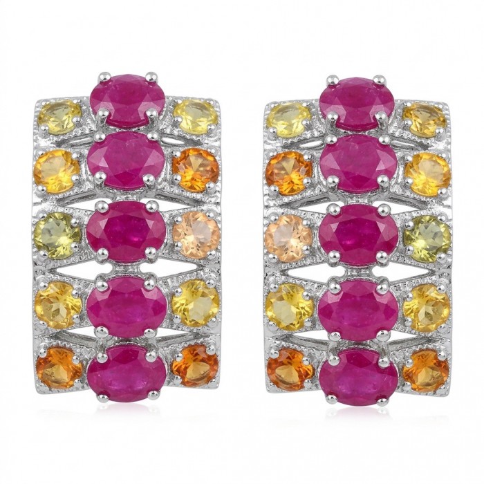 Valentina 18.2 carat Mozambique Ruby multicolor Sapphire .925 Sterling Silver dipped in rhodium Statement handcrafted earrings