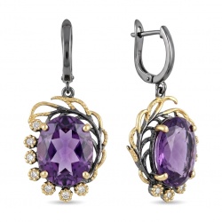 Elizabeth 25.5 carat Authentic Amethyst from Uruguay .925 Sterling Silver dipped in black rodium handcrafted Statement earrings