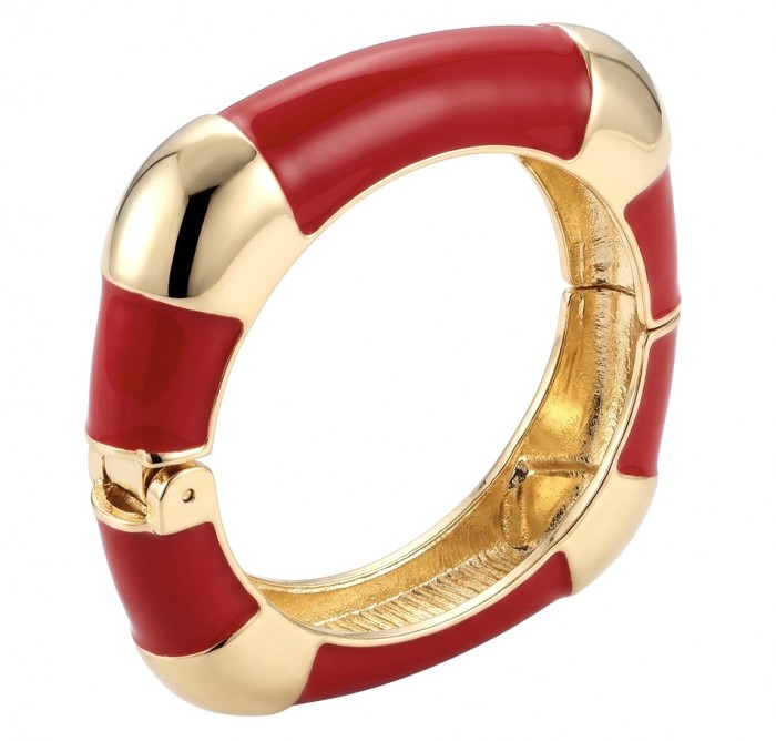Lovely Red Enamel Vintage style Luxurious Golden Hinge Bangle Bracelet