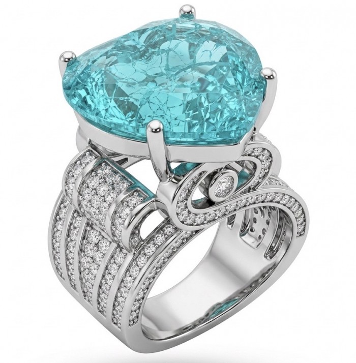 Titanic Memories - Heart 18.8 carat Green Topaz handcrafted Solid Statement Ring size 8 1/4