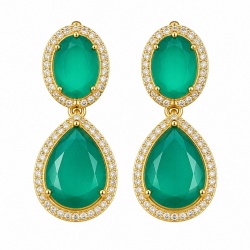 Giovanna - Authentic 10.9 carat COLOMBIAN EMERALD .925 Sterling Silver dipped in 22K Gold handcrafted earrings