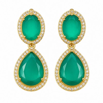 Giovanna - Authentic 10.9 carat COLOMBIAN EMERALD .925 Sterling Silver dipped in 22K Gold handcrafted earrings