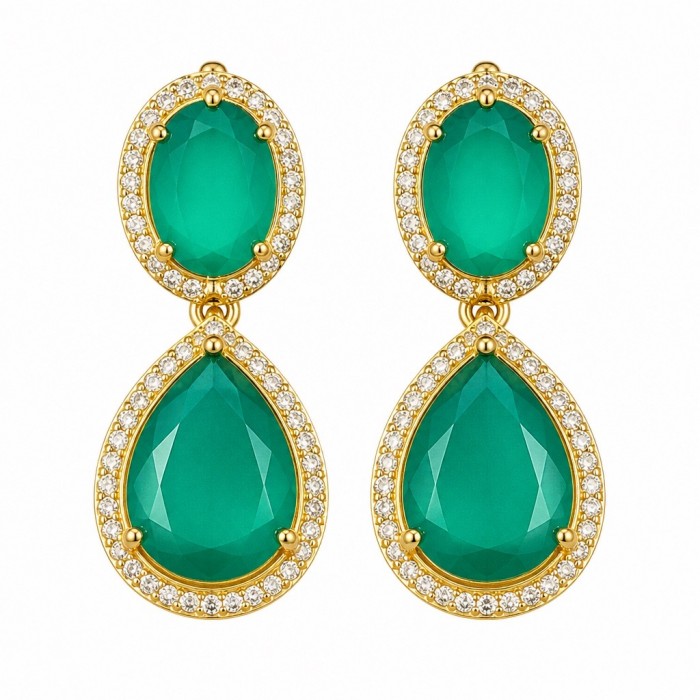Giovanna - Authentic 10.9 carat COLOMBIAN EMERALD .925 Sterling Silver dipped in 22K Gold handcrafted earrings