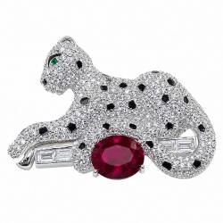 Precious Cheetah authentic 7.4 carat Ruby .925 Sterling Silver Handcrafted pendant brooch