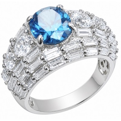 Art Deco Blue Treasure 4.8 carat London Blue Topaz .925 Sterling Silver handmade Statement Ring size 6