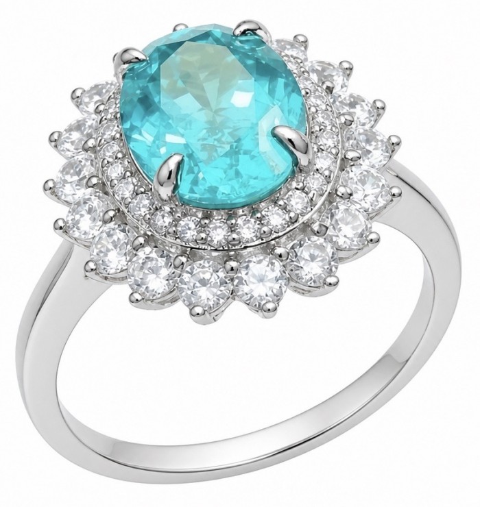 WONDERLAND 4.8 carat Paraiba Tourmaline .925 Sterling Silver Handcrafted Ring size 6 1/4