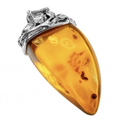 Massive Prehistoric Authentic Golden Baltic Amber rhodium over .925 Sterling Silver beautifully handcrafted Pendant