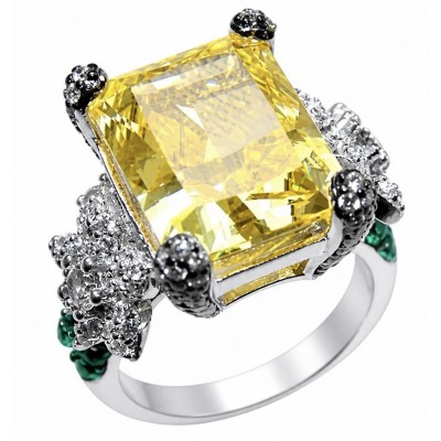 Jolie - Luxurious baguette cut 22.7 carat Yellow Sapphire rhodium over .925 Sterling Silver handcrafted Ring s. 6 1/4