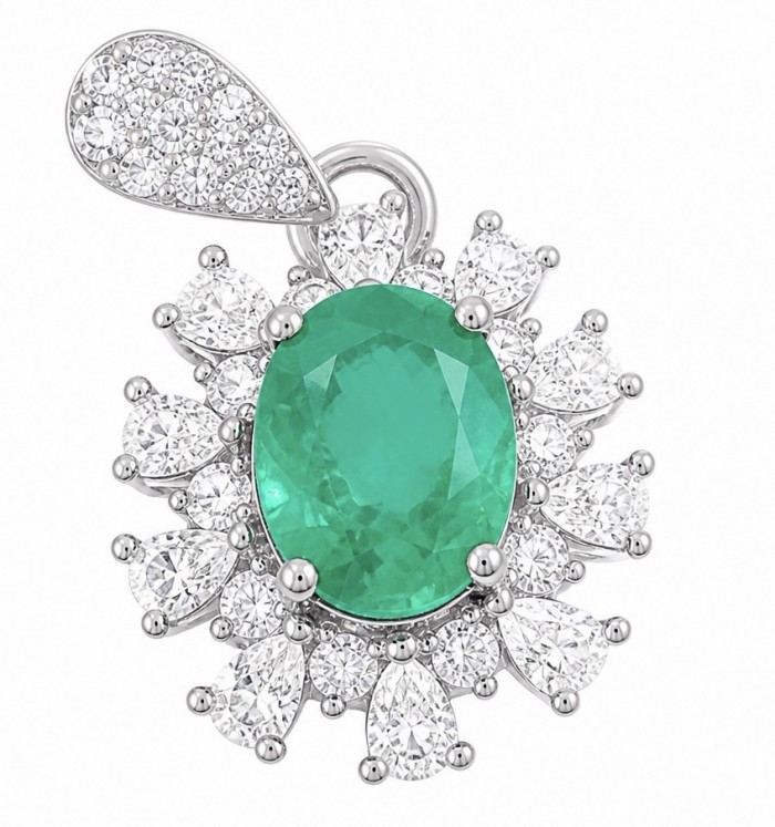 Isabella 3.8 carat Emerald .925 Sterling Silver Perfectly handcrafted pendant