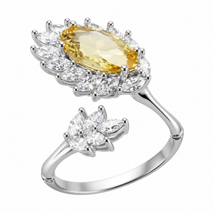Vivien Luxurious Style - Natural 7.2 carat yellow Sapphire .925 Sterling Silver dipped in Rhodium handmade ring size 8 1/2