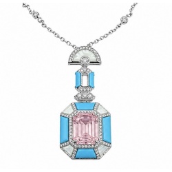 Emily - Art Deco - Precious genuine 8.4 carat Kunzite inlay Turquoise .925 Sterling Silver handcrafted necklace