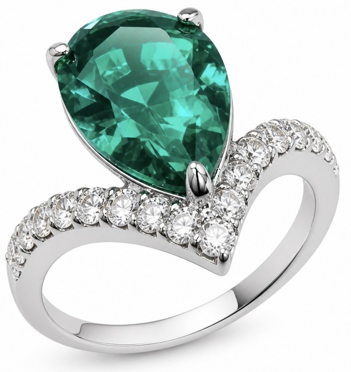 Precious Green Drop 12.2 CARAT Chrome Diopside .925 Sterling Silver Statement Ring s. 7