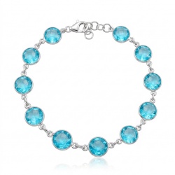 Rare finding - Seaside 18.5 carat authentic Swiss Blue Topaz .925 Sterling Silver handmade Bracelet
