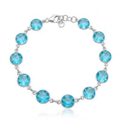 Rare finding - Seaside 18.5 carat authentic Swiss Blue Topaz .925 Sterling Silver handmade Bracelet