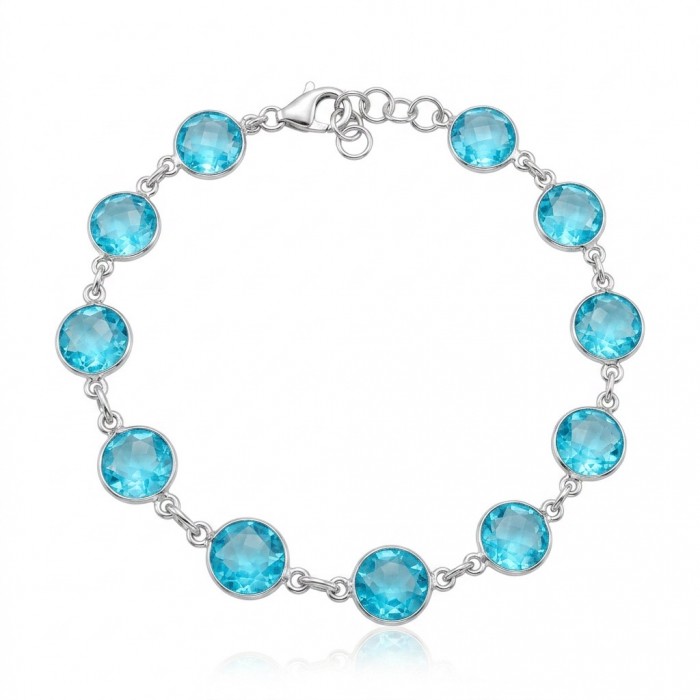 Rare finding - Seaside 18.5 carat authentic Swiss Blue Topaz .925 Sterling Silver handmade Bracelet