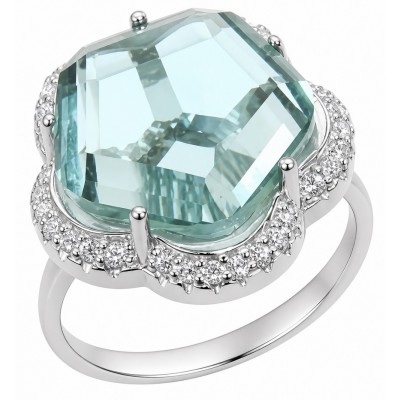 Rare Flower 9.8 carat GREEN GRANDIDIERITE .925 Sterling Silver ring; s. 6 1/4