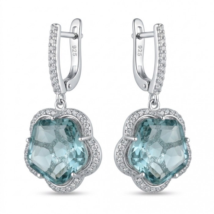 Rare Flower 9.8 carat GREEN GRANDIDIERITE .925 Sterling Silver Handcrafted Earrings