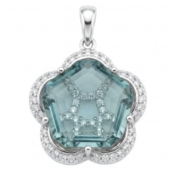 Rare Flower 7.2 carat GREEN GRANDIDIERITE .925 Sterling Silver handmade Pendant