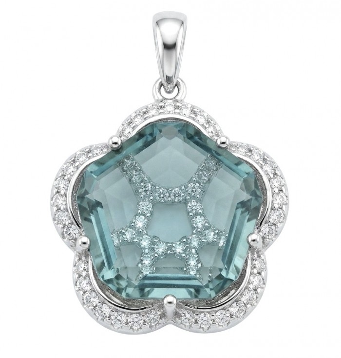 Rare Flower 7.2 carat GREEN GRANDIDIERITE .925 Sterling Silver handmade Pendant