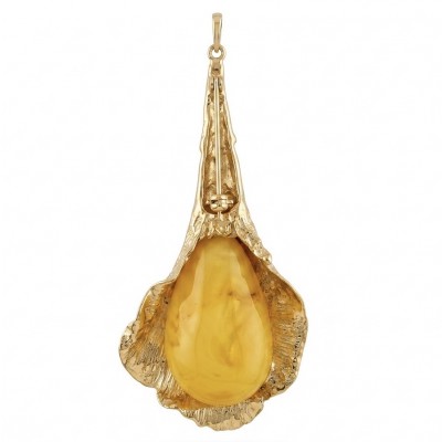 Calla Lily Prehistoric Authentic Butterscotch Baltic Amber 2 tones .925 Sterling Silver beautifully handcrafted LARGE Pendant