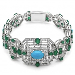 Art Deco - Pacifica - 98.4 carat Turquoise Emerald .925 Sterling Silver handmade Statement Bracelet
