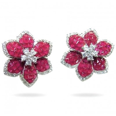Born to Glam - floral design- authentic 10.2 carat Ruby .925 Sterling Silver handcrafted earrings