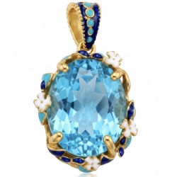 Atlantica - amazing quality heart cut 22.5 CARAT genuine Swiss Blue Topaz enamel 22K Gold over .925 Sterling Silver handmade pendant
