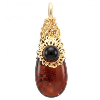 Prehistoric Authentic Baltic Amber 18K Gold over .925 Sterling Silver beautifully handcrafted Pendant