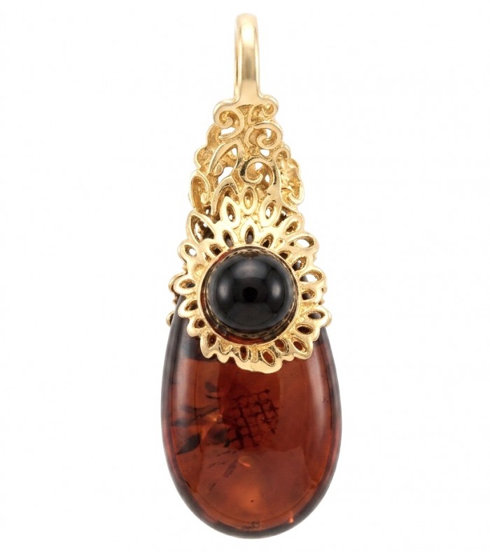 Prehistoric Authentic Baltic Amber 18K Gold over .925 Sterling Silver beautifully handcrafted Pendant