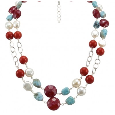 Sublime 32 inches long Red Fossilized Coral handmade Necklace