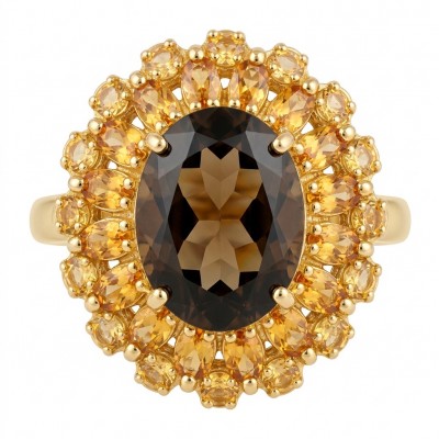 Serenity 18.5 carat genuine Smoky Topaz 18K Gold over .925 Sterling Silver HUGE Ring size 7 3/4