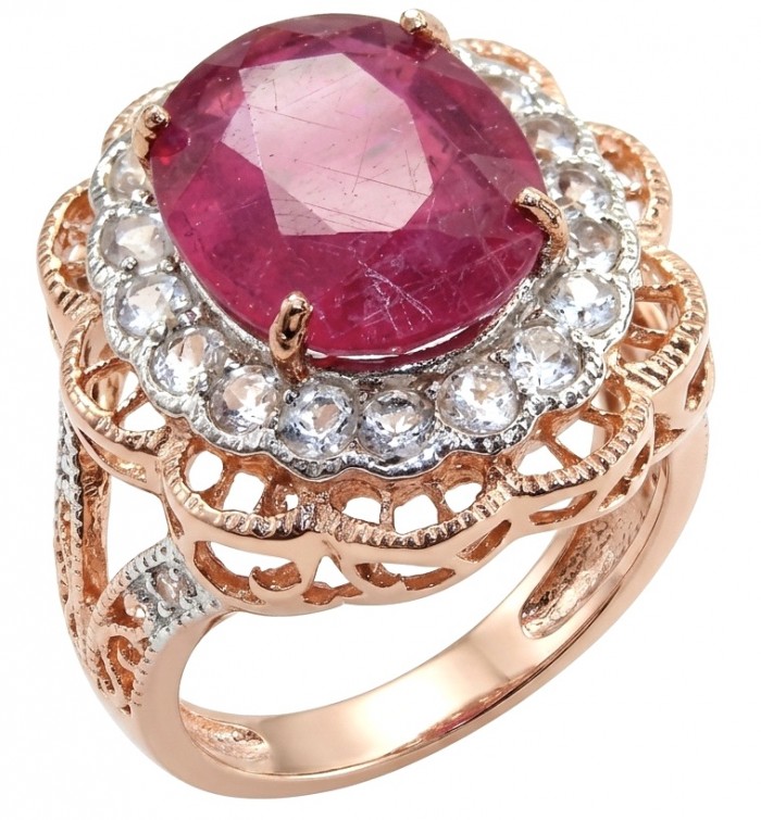 Blooming Rose Natural 18.8 carat Mozambique Ruby 22 Rose Gold .925 Sterling Silver handmade Statement Ring size 5 1/4