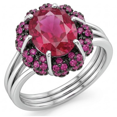 Bella Rosa Genuine 4.5 CARAT Star Ruby rhodium over .925 Sterling Silver Statement Ring size 8