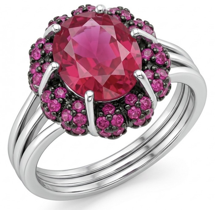 Bella Rosa Genuine 4.5 CARAT Star Ruby rhodium over .925 Sterling Silver Statement Ring size 8