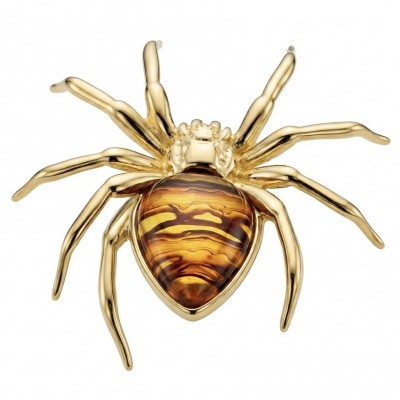 LARGE Golden Spider Authentic Baltic Amber .925 Sterling Silver dipped in 18K Gold handcrafted ring; s. 8 adjustable