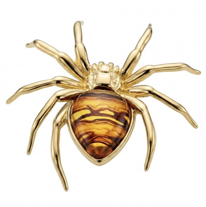 LARGE Golden Spider Authentic Baltic Amber .925 Sterling Silver dipped in 18K Gold handcrafted ring; s. 8 adjustable