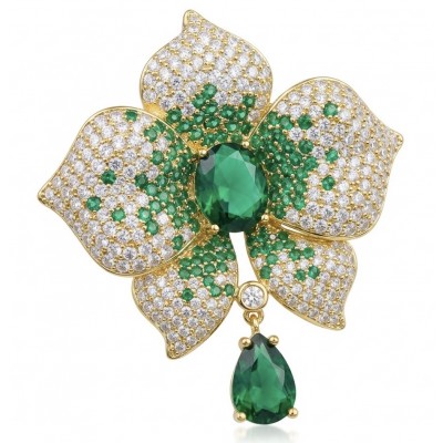 Heirloom Genuine 18.5 carat Colombian Emerald .925 Sterling Silver handmade Brooch