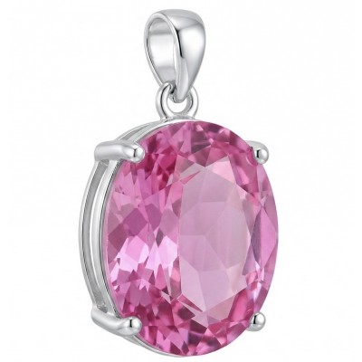 Oval cut 28.8 carat Bubblegum Pink Sapphire from Madagascar .925 Sterling Silver handcrafted pendant
