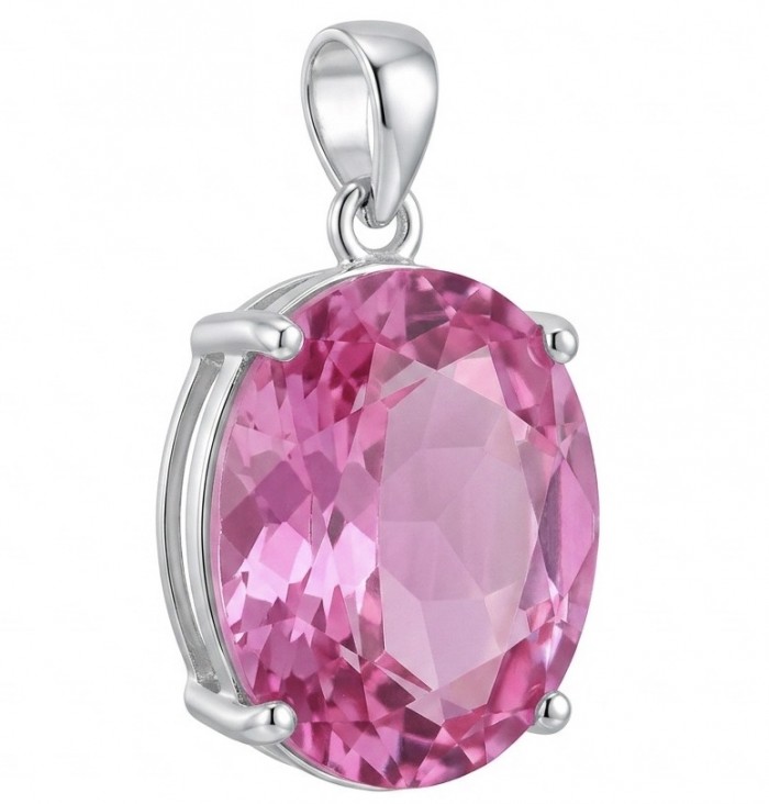 Oval cut 28.8 carat Bubblegum Pink Sapphire from Madagascar .925 Sterling Silver handcrafted pendant