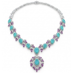 Wonderland 95.8 carat Paraiba Tourmaline rhodium over .925 Sterling Silver Handcrafted Statement necklace