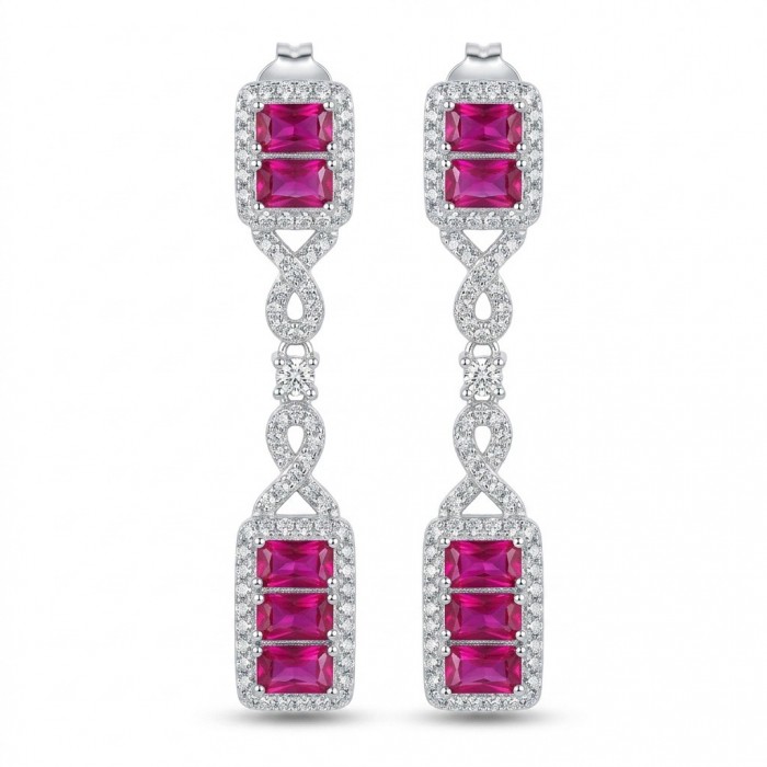 Art Deco - Giovanna - Magnificent Jewel 6.5 carat Ruby .925 Sterling Silver handcrafted incredible earrings