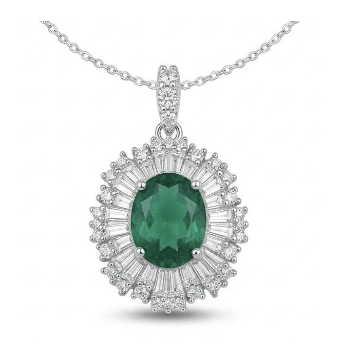 The Green Queen Natural 18.5 carat Emerald Moissanite .925 Sterling Silver handcrafted Necklace