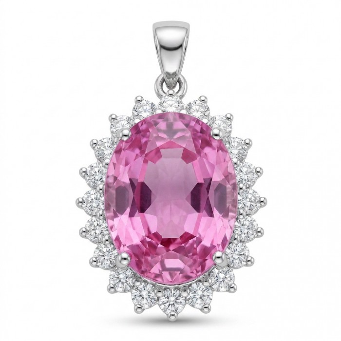 Incredible oval cut 15.8 carat Pink Sapphire .925 Sterling Silver handcrafted pendant