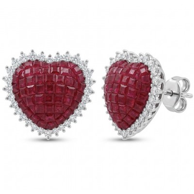 Precious Angel's Hearts mystery setting 11.8 carat Ruby .925 Sterling Silver earrings