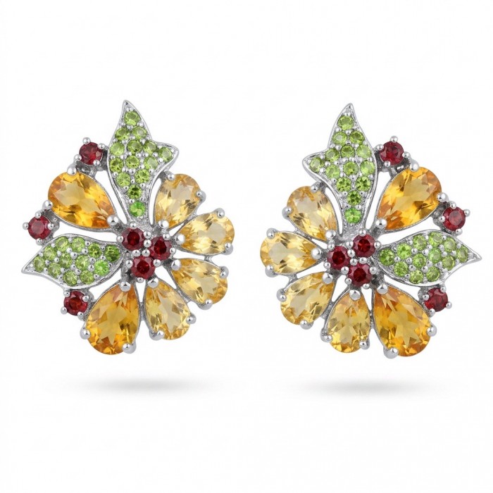 Vivien Luxurious Style - Natural 19.2 carat Brazilian Citrine .925 Sterling Silver dipped in rhodium handmade earrings