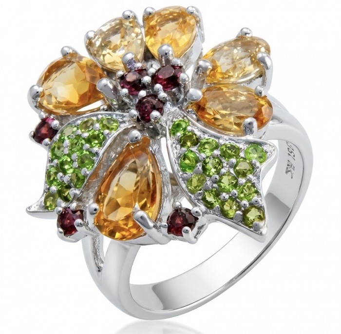 Vivien Luxurious Style - Natural 14.2 carat Brazilian Citrine .925 Sterling Silver dipped in rhodium handcrafted Ring size 9 1/4
