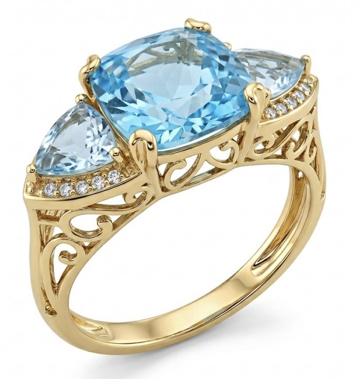 Atlantica 29.4 carat fancy assher cut Swiss Blue Topaz 18K Gold over .925 Sterling Silver handcrafted ring size 7 1/4