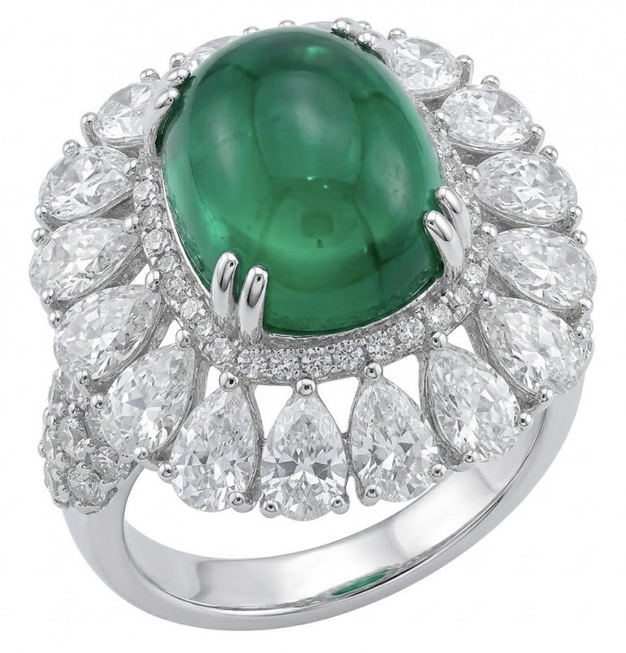 Elizabeth princess cut 4.8 carat Colombian Emerald 8.3 carat Moissanite .925 Sterling Silver dipped in Rhodium handcrafted Ring size 5 1/4