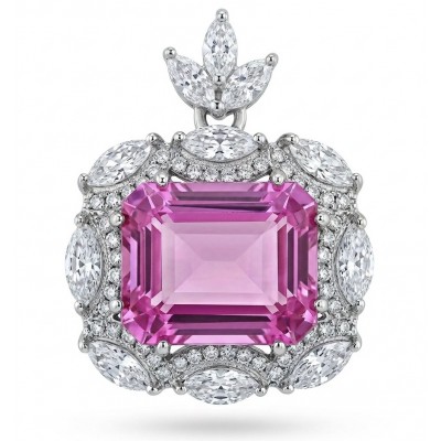 Vintage style boquette cut 12.8 carat Pink Sapphire .925 Sterling Silver DIPPED IN RHODIUM handmade Pendant