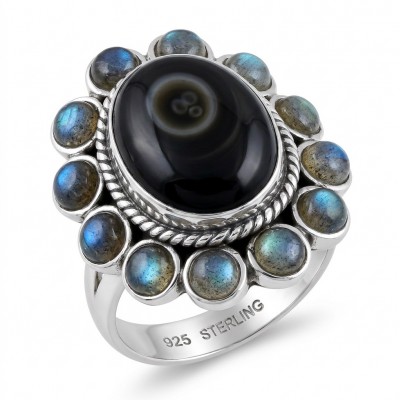 Shimmering Natural Labradorite .925 Sterling Silver handcrafted Large ring size 9